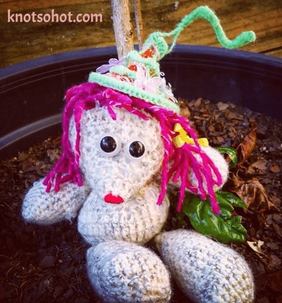 crochet polar bear with crochet fairy hat