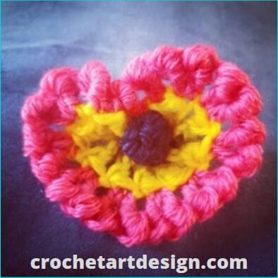 heart-shaped crochet petal bullion stitch pattern